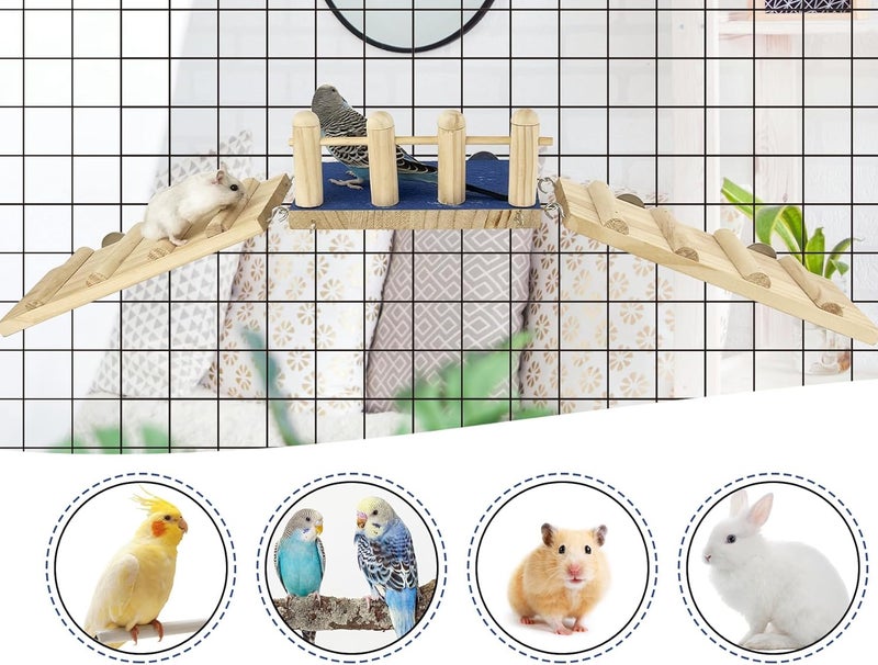 FlidRunest Bird Toy, Parrot Perch Platform with Swing and Ladder, Bird Perch Paw Grinding Rough-surfaced, Wooden Climbing Exercise Stands for Parakeet, Parrot, Lovebird, Cockatiel, Hamster - Image 2